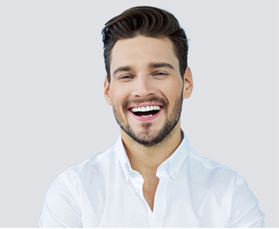 Bearded man wearing a white shirt